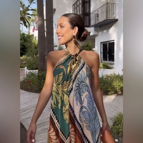 ZARA ~ COLLECTION PRINTED HALTER DRESS - Picture 10 of 12